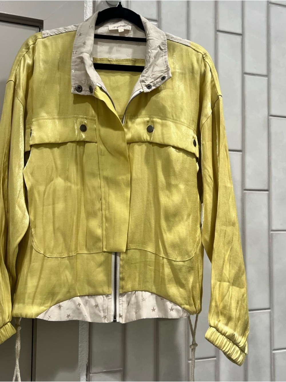 Mystree Lemon Yellow Bomber Jacket with Cream Trim